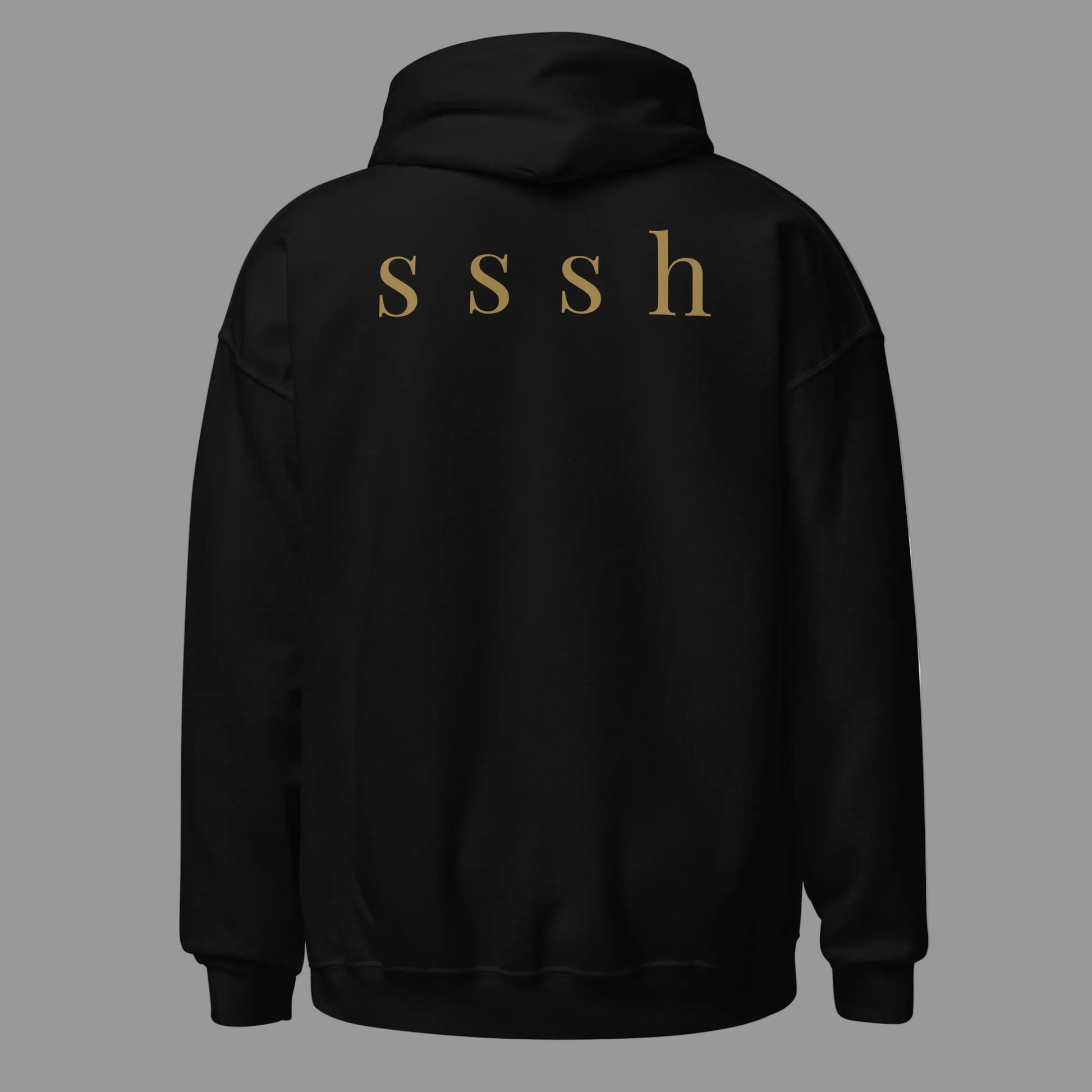 Black hoodie shown from the back on a white background